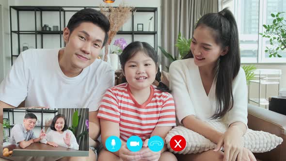 Headshot portrait screen application view of happy Asian family multi generation