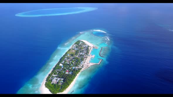 Aerial scenery of exotic bay beach time by blue lagoon and white sand background of a dayout near re