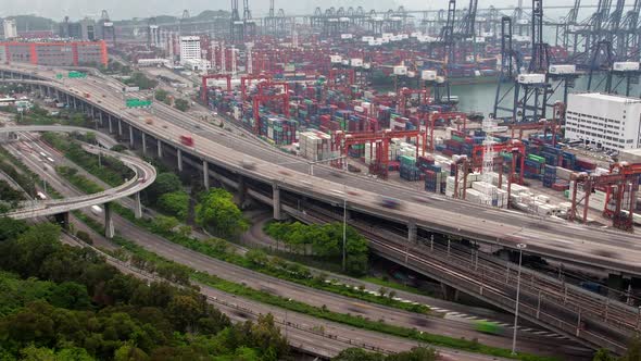 Timelapse Overpass Road at Hong Kong Industrial District