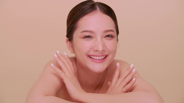 Portrait of attractive girl with soft make-up and white skin.