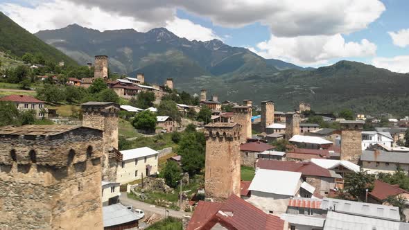 Mestia Village with Typical Tower Houses