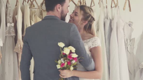 Happy Bride and Groom in Wedding Dress Prepare for Married in Wedding Ceremony