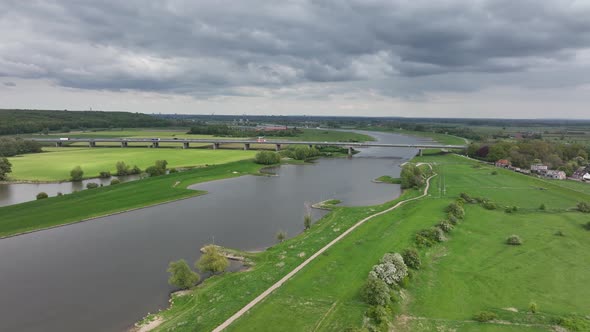 Heteren Village on the River Lower Rhine in the Dutch Province of Gelderland Aerial Drone View of