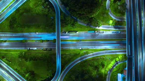 4K aerial Top view from drone, night traffic in Bangkok alt