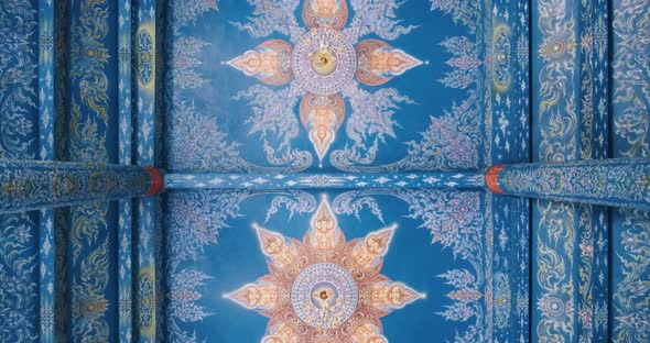 Ceiling of Buddhist Temple with Blue Color with Oriental Ornaments alt