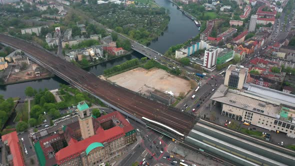 Aerial Shot of Havel River Flowing Through Town Near Rathaus Spandau