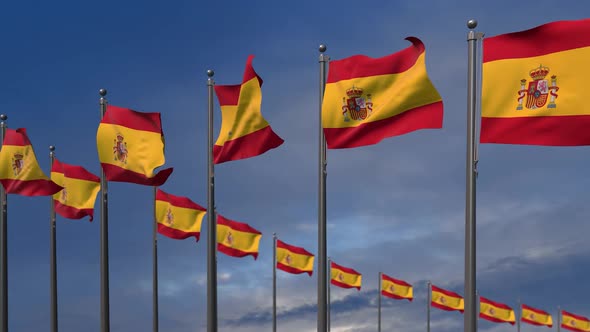 The Spain Flags Waving In The Wind  2K