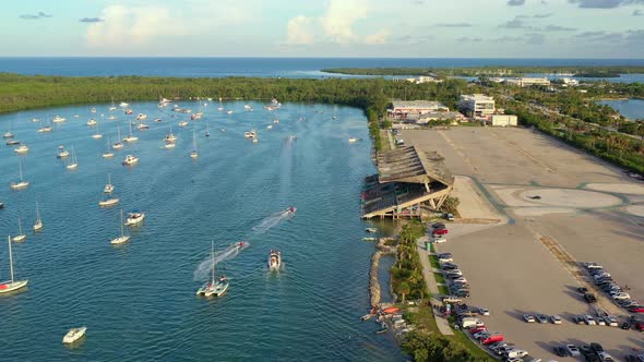 Boats moored in a bay at Virginia Key