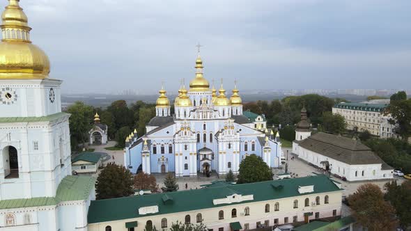 St. Michael's Golden-Domed Monastery in Kyiv, Ukraine. Slow Motion, Kiev