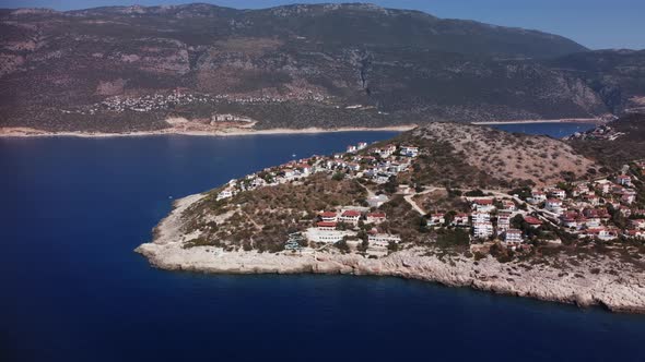 Panoramic View of Kas Town in Turley with Its Mountains and Blue Seascape