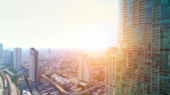 4K : Aerial drone footage of Bangkok skyline