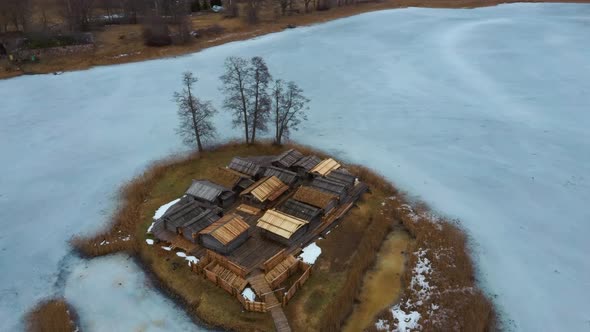 Araisi Lake Castle in Latvia Aerial Shot From Above.