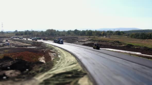 Aerial View Making New Asphalt at Road Construction