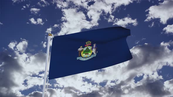 Maine Flag With Sky 4k