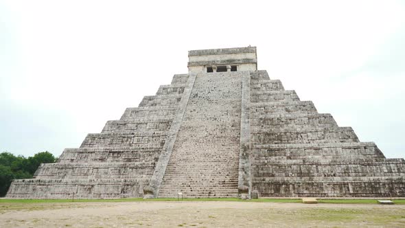 Ancient Chichen Itza pyramid remains in Yucatan, Mexico on a cloudy day. One of the 7 wonders of the