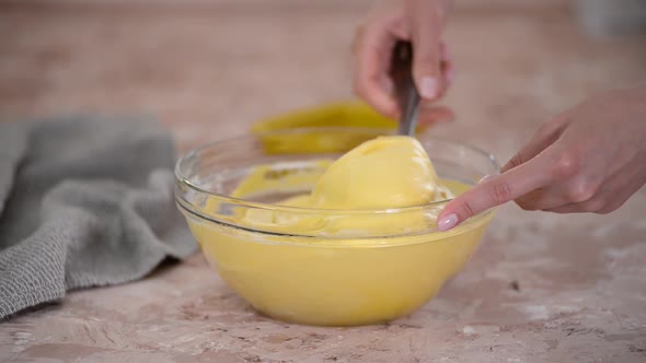 Mixing Dough with Hands for Cake or Sponge Cake