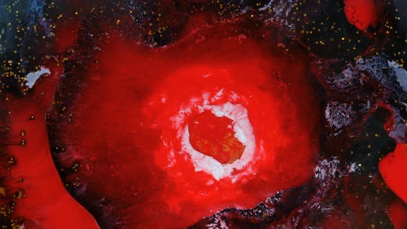 Red Fiery Flower Opens Against the Background of a Dark Sparkling Space