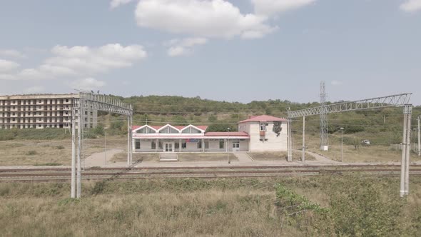 Samtskhe-Javakheti, Georgia - August 20 2021: Aerial view of Tetritskaro railway station