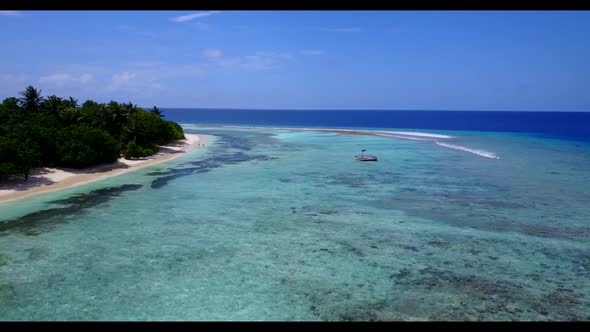Aerial seascape of tranquil resort beach wildlife by blue water with white sand background of a dayo