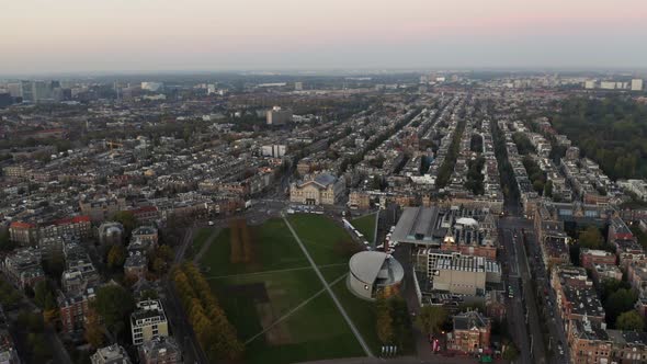 Amsterdam Aerial Sightseeing. Flying Above Old Centre District. Netherlands in .