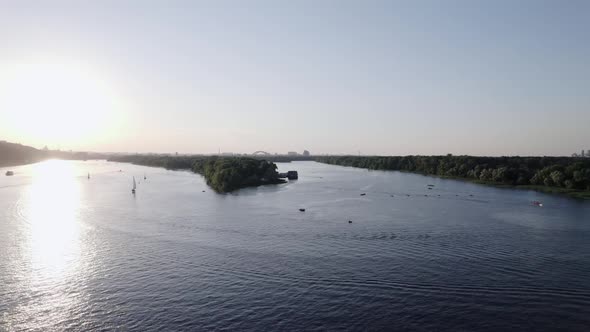 Drone View on the Sunset on the River