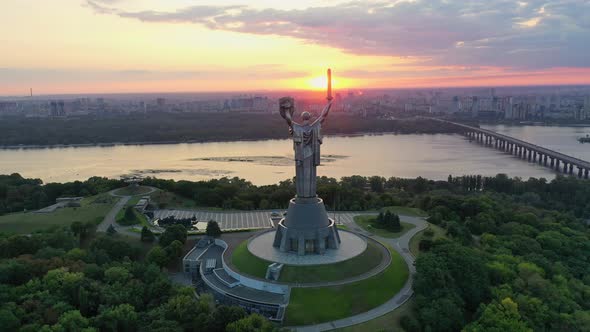 Drone Footage Aerial View of the Motherland Monument in Kiev Kyiv, Ukraine