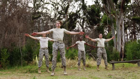 Military soldiers exercising at boot camp 4k