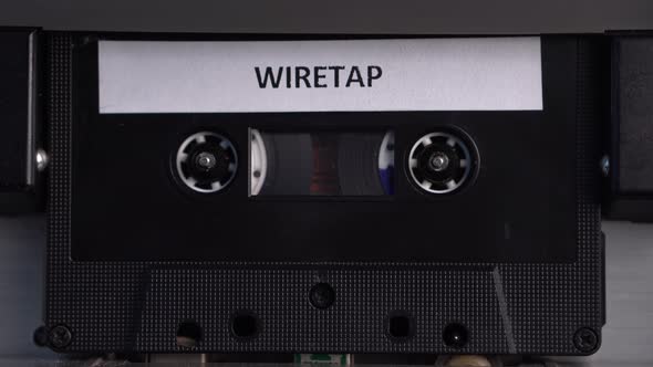 Wiretap Audio Recording in Cassette Tape Deck Player Spying in 1980's Close Up