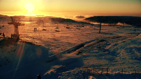 Snow Mountains at Sunset