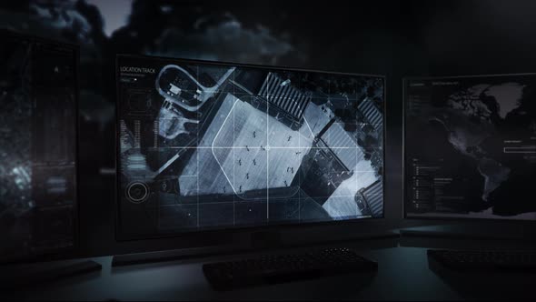 Computer Screen With Map Of Helicopter Base In Modern Surveillance Software alt