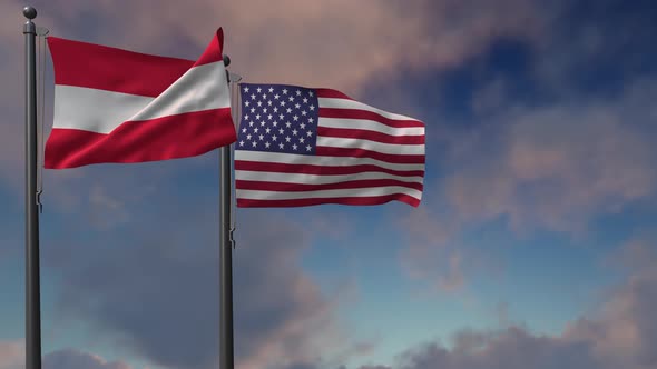 Austria Flag Waving Along With The National Flag Of The USA - 4K