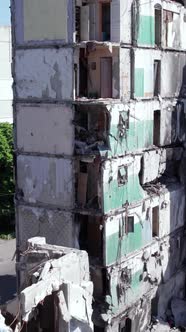 Vertical Video of a Wartorn House in Ukraine