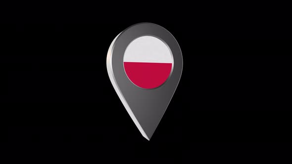 3d Animation Map Pointer With Poland Flag With Alpha Channel - 4K