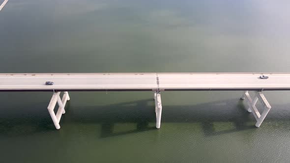 Cars Traveling on Road Trip over Bridge of the Ozarks, Missouri. Aerial