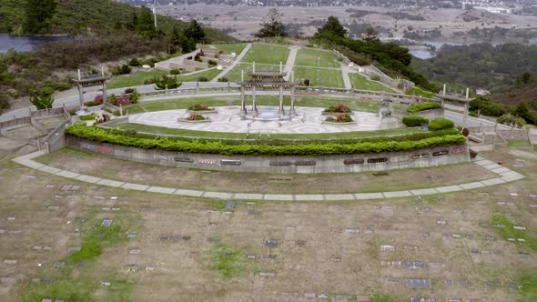 Aerial: Half Moon Bay Skylawn Funeral Home. Flying Backward