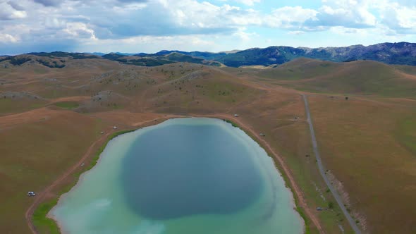 Aerial Top View on Turquoise Lake Vrazje Jezero in Durmitor National Park Montenegro Europe