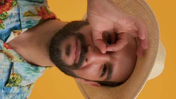 Latin Bearded Man Showing the Gesture Meaning Okay Vertical Shot