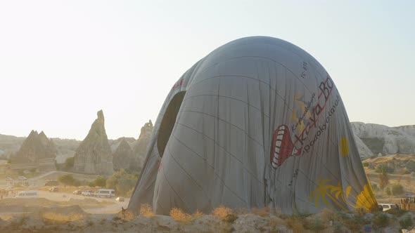 Air Balloon Deflation Process. Hot Air Balloon Packaging