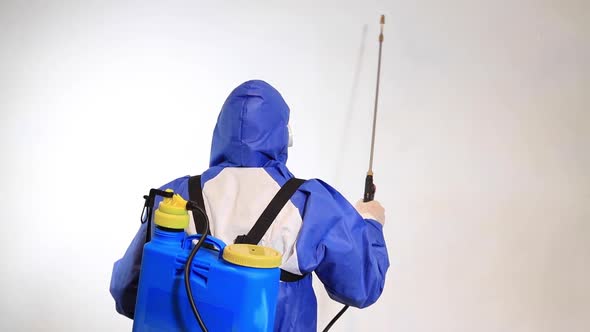 Pest Control Protective Equipment Ready to Disinfect on White Background