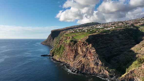 Coastline of Madeira Portugal Beautifull Sunny Island the Atlantic Ocean Aerial Drone View