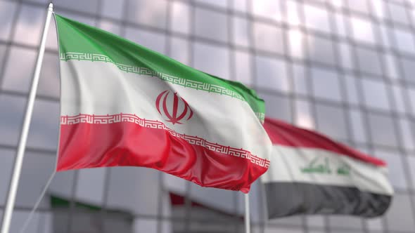 Waving Flags of Iran and Iraq