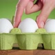 Hand takes white egg from green egg packing - VideoHive Item for Sale