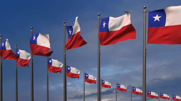 The Chile Flags Waving In The Wind  - 4K