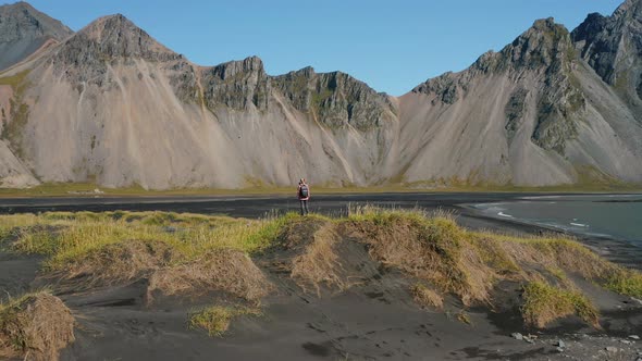 Epic Drone View of the Landscape in Stokksnes Iceland