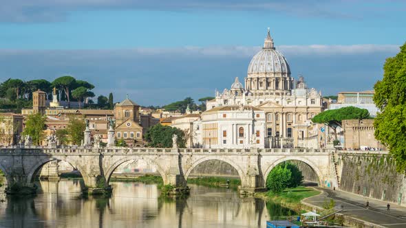 Time Lapse of Rome Skyline with St Peter Basilica