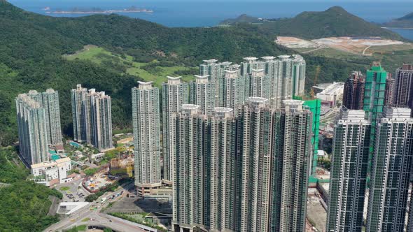 Drone fly over Hong Kong city