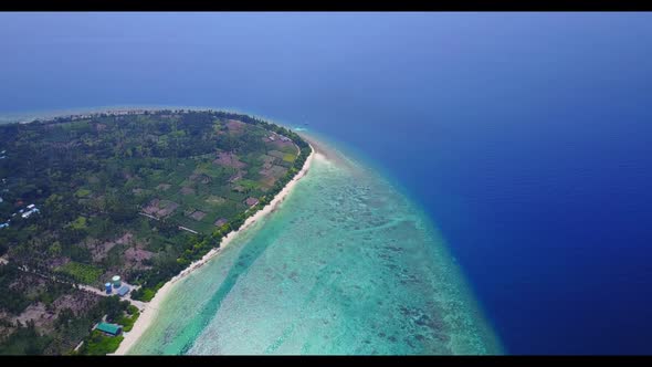 Aerial texture of relaxing seashore beach lifestyle by turquoise lagoon and white sandy background o