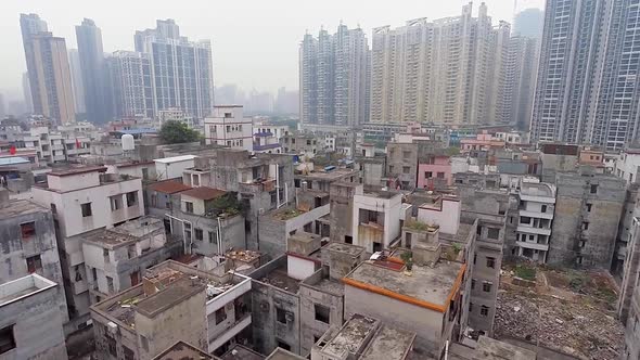 Creepy Cityscape with Abandoned Residential Houses.