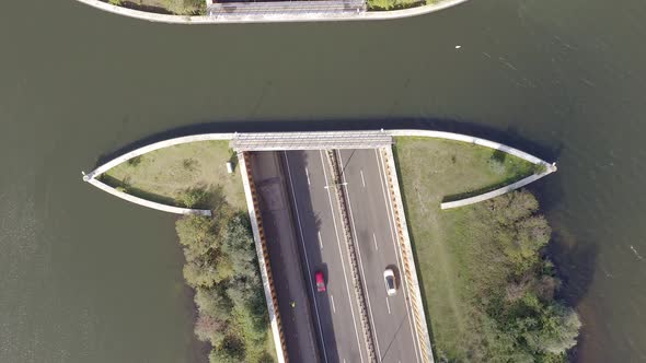 An Aqueduct in the Netherlands Allowing Ships to Pass Over a Motorway