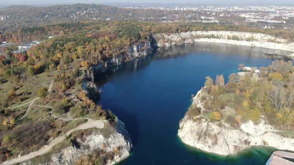 Aerial view of Zakrzowek quarry in Krakow, Poland, Europe